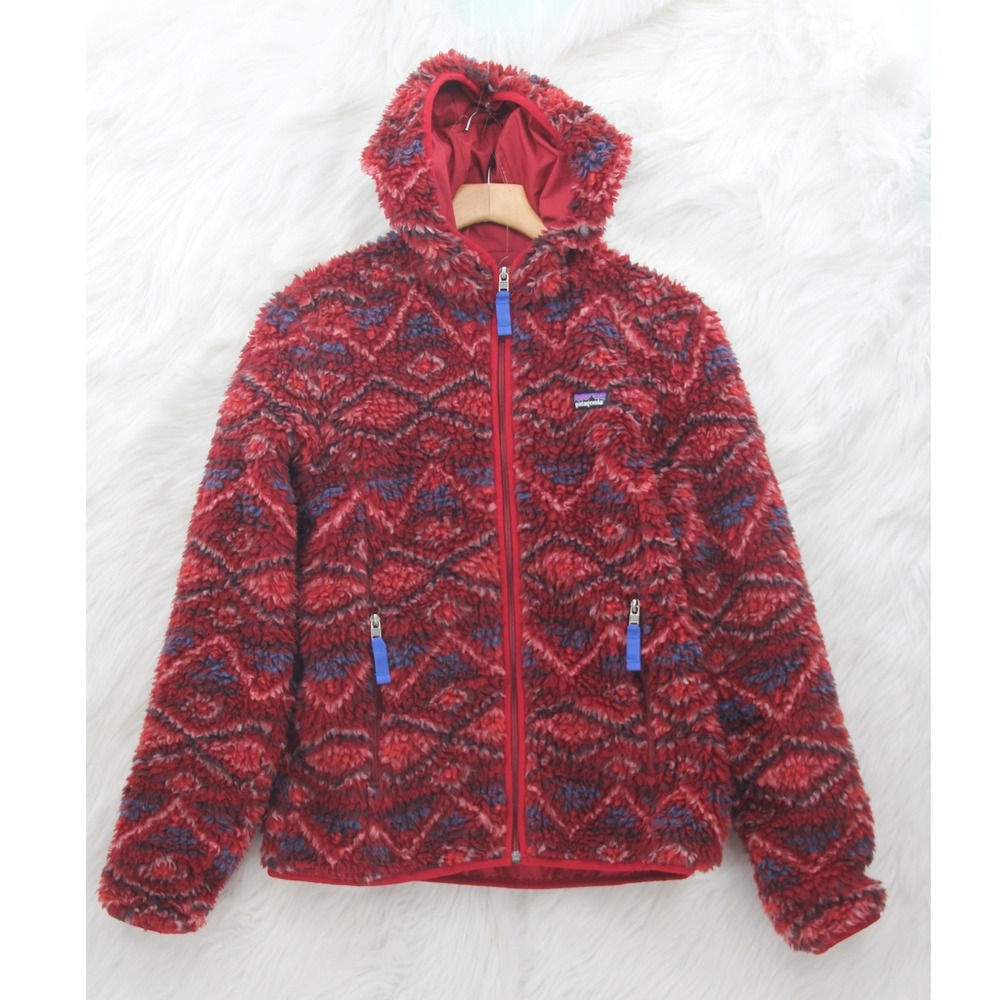 Patagonia Retro X Deep Pile Fleece Red Zip Up Hoodie Jacket Women's M GORPCORE